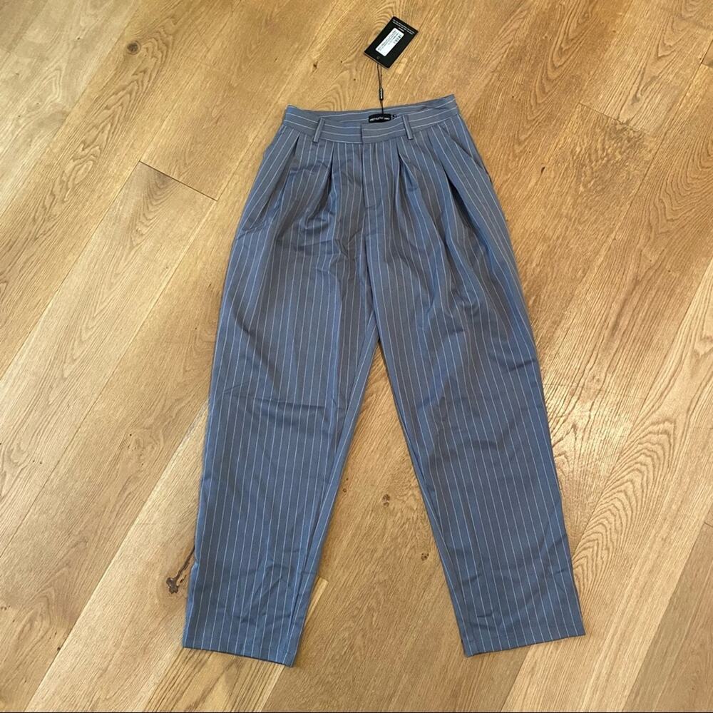 Pretty Little Thing Charcoal Gray Pinstripe Woven High Waisted Cigarette Pants